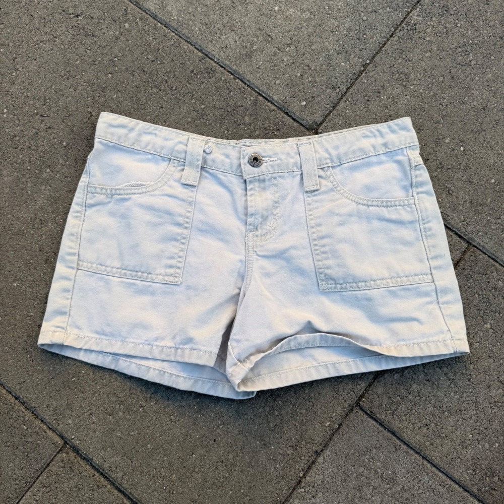 LEI Utility Gear Khaki Cotton Shorts Women Size 3 Low Rise Pockets Off White